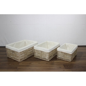 Handcrafted Water Hyacinth Storage <b>Basket</b> Set with Removable Fabric Liner Bin - Product Image 6