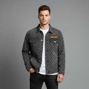 Veste en jean pour homme, sur mesure, de haute qualité, 100% coton, tissu denim 14 oz, lavage vintage, impression laser, logo brodé personnalisé. - Product Image 1