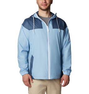 Men's Hooded Color Blocking <b>Puffer</b> <b>Jacket</b> <b>Light</b> Blue Navy Windproof Casual Spring Outerwear Zipper Closure Regular Fit - Product Image 1