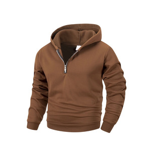 Sweat-shirt à capuche personnalisé pour homme, bleu marine, demi-zip, col montant, en polaire, chaud pour l'hiver, uni, vêtement de sport, haut de survêtement - Product Image 2