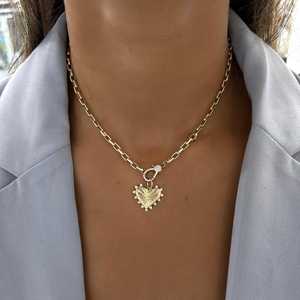 Pendentifs Cœur Cannelé en Or Massif 14K, Style Minimaliste pour Usage Quotidien, Sertissage Rond, Motif Rayon de Soleil, Bijoux Fins 18K, Vente en Gros - Product Image 4