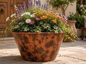 Maceta Redonda de Cobre Puro, Estilo Mediterráneo, para Jardín Exterior, Decorativa, para Plantas - Product Image 4