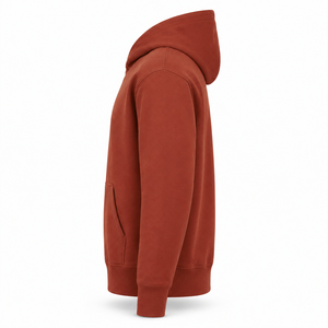 Vente en gros de sweat à capuche en molleton de coton épais orange pour homme, coupe oversize, streetwear, poche kangourou, hiver, personnalisable - Product Image 6