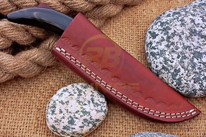 Cuchillo de caza pequeño hecho a mano DIY OEM, hoja fija de acero al carbono, mango curvo de cuerno, cuchillo para desollar para camping al aire libre con funda - Product Image 6