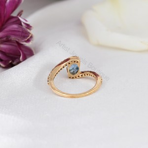 Anillo de Diamantes y Aguamarina Santa María, Oro Sólido de 14K, Joyería Fina, Proveedor Mayorista OEM ODM - Product Image 3