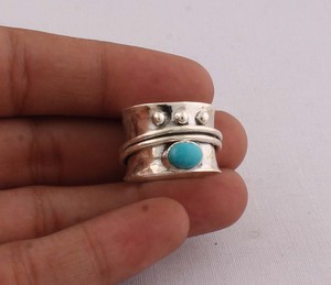 Wholesale 925 Sterling <b>Silver</b> Natural Turquoise Band <b>Ring</b> Handmade <b>Boho</b> Artisan Gemstone Jewelry Supplier Direct Factory - Product Image 2