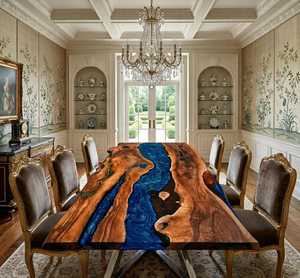 Custom Handmade Solid Wood <b>Epoxy</b> Resin River Dining <b>Table</b> Live Edge Luxury Wooden Furniture for Home Hotel Restaurant Cafe - Product Image 1