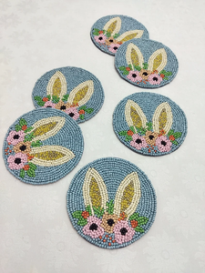 Handmade Bunny Ears With Flowers Round Beaded Coaster - Set of 6 by Creative Art Zone - Product Image 6