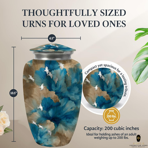 โกศบรรจุอัฐิสีฟ้าลายดอกไม้ โกศอะลูมิเนียมสำหรับบรรจุอัฐิของมนุษย์ ลายผีเสื้อ ขนาด 10 นิ้ว - Product Image 4