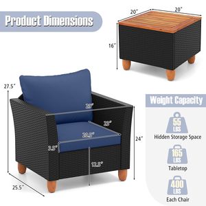 Juego de muebles de mimbre para patio de 3 piezas con cojines y mesa de centro de madera de acacia para exteriores - Product Image 5