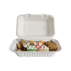 New Disposable Compostable Bagasse Food <b>Container</b> with Lid Hinged Box 13x6 Inches Biodegradable Takeaway Lunch Packaging - Product Image 2