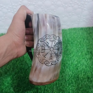 Noorbaba personalizado grabado vikingo bebiendo cuerno taza mejor calidad pulido Shell cuerno de búfalo náutico Animal estilo artesanías naturales - Product Image 2