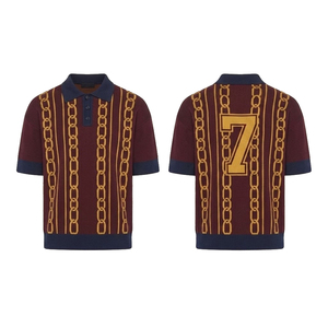 Pull en tricot pour femme, couleur bordeaux, broderie chaîne dorée, manches courtes, col rond, style preppy - Product Image 1