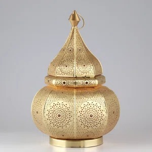 Farol marroquí de latón hecho a mano con diseño perforado para decoración del hogar - Product Image 3