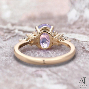 <b>Vintage</b> Rose <b>Gold</b> Plated Sterling Silver Oval Purple Moonstone <b>Ring</b> with Claw Setting Certified for Women's Wedding Party Gift - Product Image 4