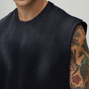 <b>Men's</b> <b>Cropped</b> Sporty 100% Polyester Quick Dry Breathable Washed Blank Streetwear Outdoor Singlet Neck New Arrival Tank <b>Top</b> - Product Image 5
