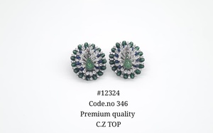 Boucles d'oreilles clous en zircone cubique 12324Cubi, motif paon, rondes, bijoux fantaisie floraux en CZ, plaqué or, pour femme, cadeau de fête ou de mariage - Product Image 2