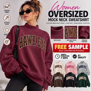 Custom Logo <b>Women's</b> Soft Cotton Mock Neck Streetwear Embroidered Fleece Oversized <b>Pullover</b> <b>Women</b> Mockneck Sweatshirt - Product Image 1