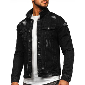 2024 OEM Custom Wholesale <b>Men's</b> Cotton <b>Long</b> Sleeve Black Plain Jeans <b>Jackets</b> New Design Winter Motorcycle Denim <b>Jacket</b> - Product Image 2