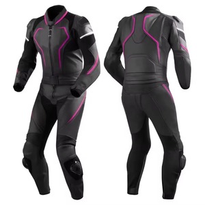 Combinaison de moto en cuir sur mesure à manches longues, noire et rose, coupe-vent, toutes saisons, pour la course - Product Image 4