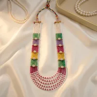 Ensemble de colliers en perles d'imitation multicolores à 5 couches, plaqué or, style floral ethnique, bijoux de mariage tendance pour femmes