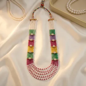 Ensemble de colliers en perles d'imitation multicolores à 5 couches, plaqué or, style floral ethnique, bijoux de mariage tendance pour femmes - Product Image 5