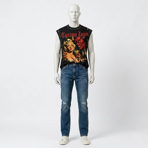 Débardeur personnalisé avec strass, imprimé, surdimensionné, 100% coton jersey, design graphique DTG, sans manches, unisexe, vente en gros OEM - Product Image 3