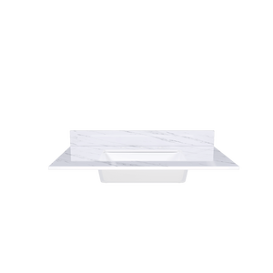 Top per lavabo da bagno rettangolare in marmo bianco da 37 pollici con 3 fori pre-forati per rubinetto, con installazione sottolavello (MI) - Product Image 2