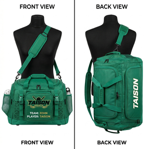 Bolsa Deportiva de Floorball para Hombre, Premium, Poliéster 600D, 320 GSM, Diseño de Panel Verde, Logotipo Personalizado con Sublimación, Bolsa de Viaje Resistente - Product Image 1