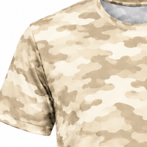 T-shirt camouflage beige pour homme, manches courtes, col rond, imprimé camouflage, léger, entraînement, fitness, course à pied, vêtements de sport - Product Image 3