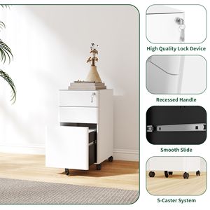 Armadietto Portadocumenti Mobile in Acciaio con Serratura, 3 Cassetti (2 Bassi e 1 Profondo), con Ruote per Ufficio/Casa - Product Image 6