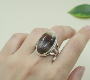 Natural Botswana Agate Gemstone 925 Sterling Silver <b>Ring</b> Handmade Oval Cabochon Boho <b>Statement</b> Jewelry Gift for Women Her Men - Product Image 2