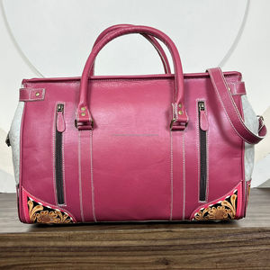 Bolsos de lona de viaje de piel de vaca de cuero occidental tallados a mano, bolso de mano oculto de cuero tallado a mano para mujer - Product Image 5