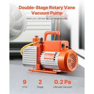 Pompa per vuoto rotativa a palette a 2 stadi ad alte prestazioni per HVAC, 9 CFM, per sistemi R134a R22 R410a, kit pompa per vuoto AC auto con bottiglia dell'olio - Product Image 2