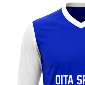 เสื้อฟุตบอลทีมสีน้ำเงินขาวแขนยาวพร้อมกางเกงขาสั้นเข้าชุด น้ำหนักเบา ระบายอากาศได้ดี ชุดฟุตบอลแบบกำหนดเองสำหรับโรงเรียนหรือสโมสร - Product Image 5