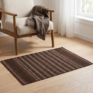 Alfombra de Algodón Texturizado Marrón Chocolate de Tejido Plano para Entrada Moderna, Dormitorio, Sala de Estar y Espacios Abiertos (Ecológica) - Product Image 1