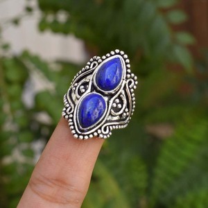 Handmade <b>Lapis</b> <b>Lazuli</b> Designer <b>Ring</b> Artisan 925 Sterling Silver Jewelry - Product Image 2