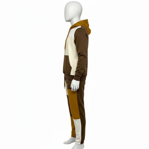 Conjunto Deportivo Informal Unisex Ligero con Capucha, Bloques de Color, Algodón, Corte Holgado, Largo, con Cordón Ajustable y Diseño de Parches para Otoño - Product Image 2