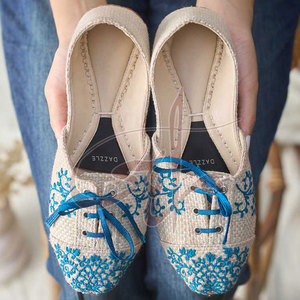 Chaussures artisanales écologiques légères à lacets avec empeigne en jute, design plat et détail torsadé - Product Image 2