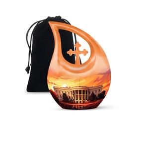 Urna Funeraria de Aluminio en Forma de Lágrima con Cruz Decorativa, Urna Conmemorativa de Metal para Cenizas Humanas con Bolsa de Terciopelo Gratis - Product Image 1