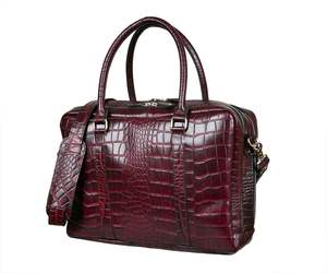 Sacoche d'ordinateur portable en cuir véritable imperméable de fabrication indienne, haut de gamme, multifonctionnelle, pour hommes, en cuir de crocodile, pour le bureau et les voyages - Product Image 1