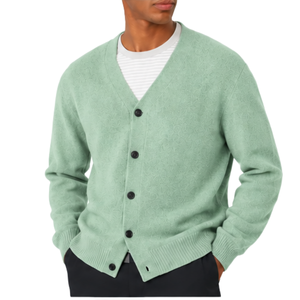 Cardigan en laine confortable pour homme, coupe décontractée, col en V, boutonné, tricoté, chaud, doux, confortable, décontracté, pour superposition, tricot d'hiver - Product Image 4