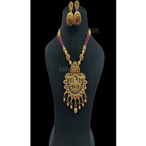 <b>Pretty</b> Gold Plated Moissanite Single Necklace Set With <b>Earrings</b> for Wedding and Kundan Bridal Fashion Jewelry For Women - Product Image 1