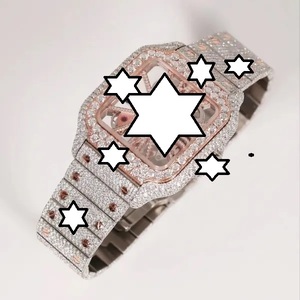 Nouvelle conception, montre mécanique de luxe faite à la main en acier inoxydable, boîtier carré, verre saphir, analogique, fermoir à bouton-poussoir, diamant moissanite - Product Image 2
