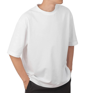 220 Grams Mens Black <b>Polyester</b> Knitted Basic <b>T</b>-<b>Shirt</b> Oversized Neck Short Sleeve Loose Fit Casual Streetwear Anti-Shrink Front - Product Image 5