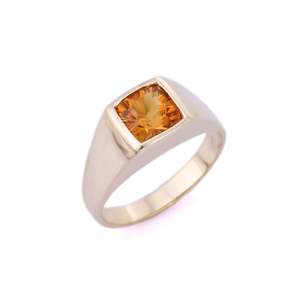 14K Solid Gold Natural <b>Citrine</b> Signet <b>Ring</b>-Resizable Hip Hop Wedding Band Set - Product Image 2