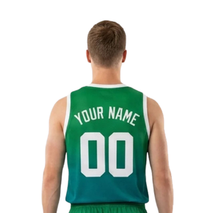 Ensemble d'uniformes de basketball personnalisés pour hommes, vert et blanc, maillot sans manches à col en V, short, imprimé dégradé, numéro d'équipe, kit de vêtements d'équipe en gros - Product Image 4