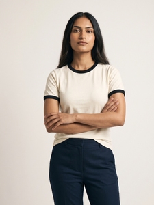 <b>White</b> and Black T <b>Shirt</b> for Women Casual Regular Fit <b>Short</b> <b>Sleeve</b> Crew Neck Plain Two Tone Basic Fashion Everyday Wear Top Style - Product Image 4
