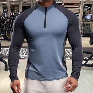 Camiseta Deportiva de Secado Rápido para Hombre, Manga Larga, Media Cremallera, Transpirable, para Correr, Entrenamiento, Fitness - Product Image 1