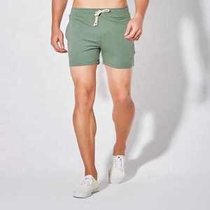 Shorts décontractés en coton pour hommes avec cordon de serrage, couleur unie, respirants, tricotés, taille mi-haute, gris, bleu, orange, noir, marine - Product Image 3